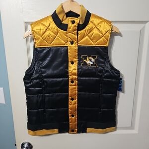 University Of Missouri Mizzour Tigers Puffer Vest Women's Medium Black Gold NEW‎
